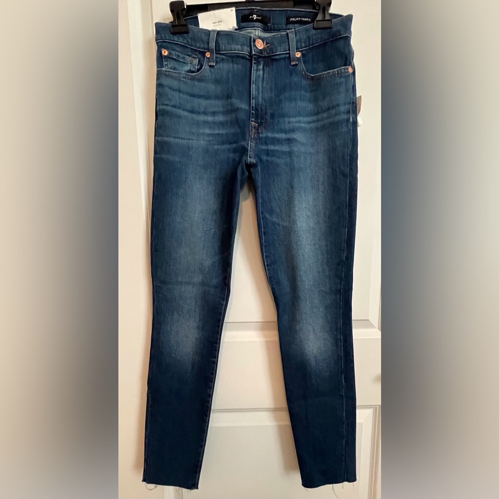NWT 7 for all mankind high waisted , super skinny jeans, zip fly , size 30